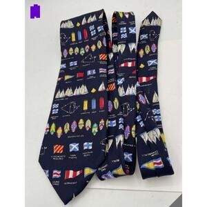 “Regatta” Tie by Eric Holch, Sailboats, sailing, Flags, on Navy Blue silk